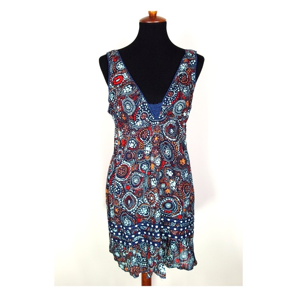 90's Free People Dress Navy Blue With Floral Print - Picture 1 of 7